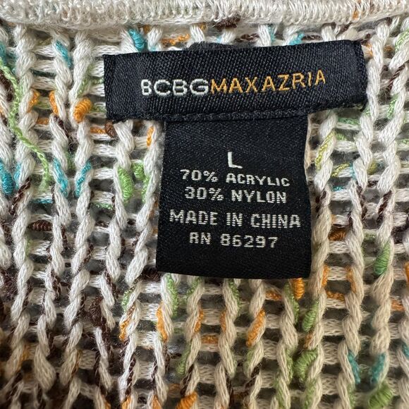 BCBGMAXAZRIA Cardigan Sweater Womens Large Multicolor Button Front Ruffle Hem - Picture 4 of 8